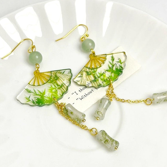 Wholesale Transparent folding fan earrings, female niche bamboo knot earrings, earrings and accessories