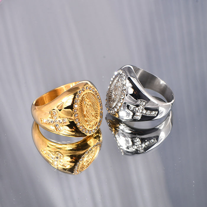 Wholesale Hip-Hop Jewelry Titanium Steel Gold-Plated Diamond Men' s Ring