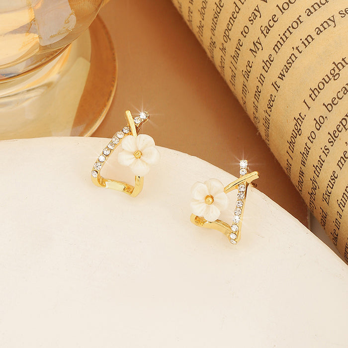Wholesale  cross flower earrings small diamond-embedded earrings