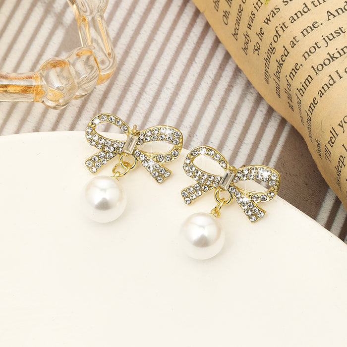 Wholesale Silver Needle Personalized Butterfly Knot Pearl Versatile Simple Style Fashion Earnail Wholesale