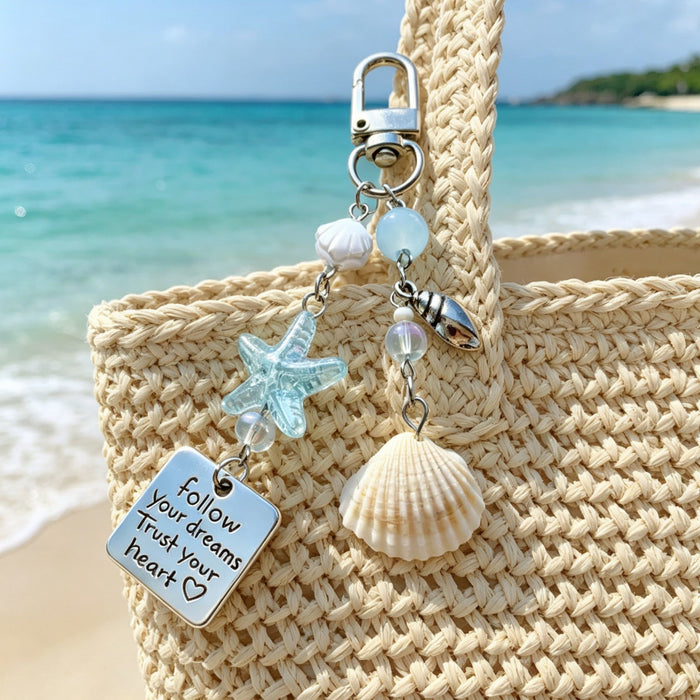 Wholesale Alloy Starfish Shell Bag Charm Keychain Trendy Fresh Style