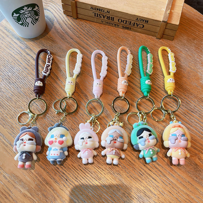 Wholesale Cartoon Flocking Crying Baby Keychain Cute Silicone Doll Doll Car Keychain Gift Bag Pendant