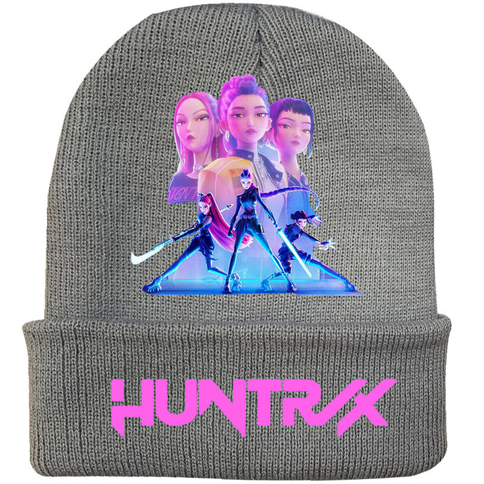 Wholesale Kpop Knitted hat fashion curled brim beanie printed