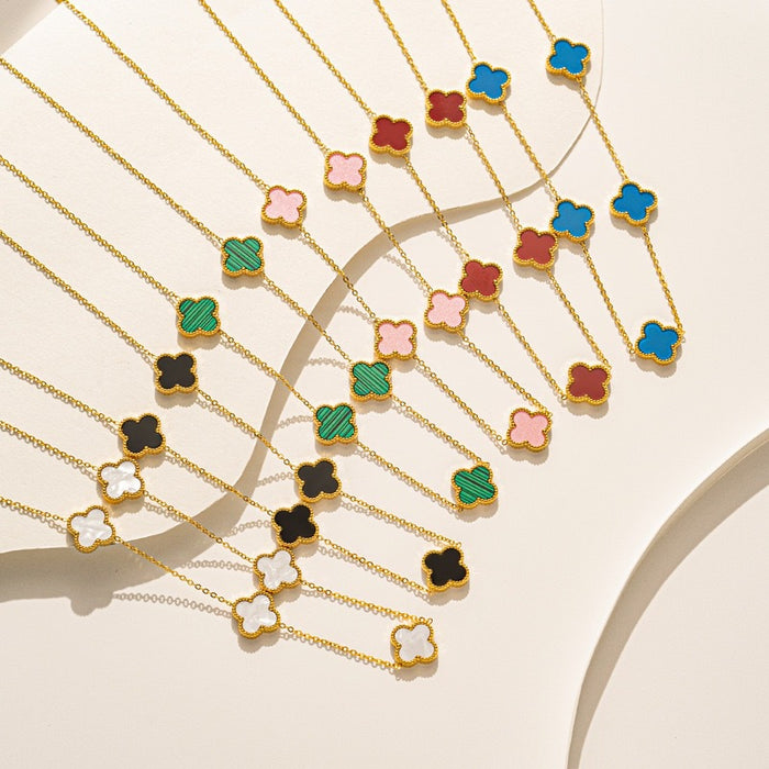 Wholesale 13MM titanium steel 5-link necklace  four-leaf clover necklace