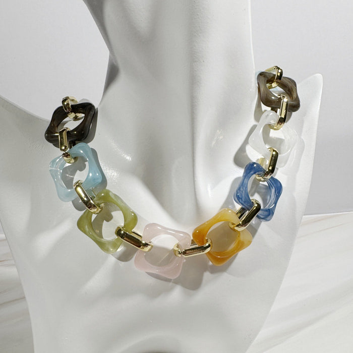 Wholesale Colorful Acrylic Patchwork Necklace Summer Dopamine Style Fashion Accessory MOQ≥5