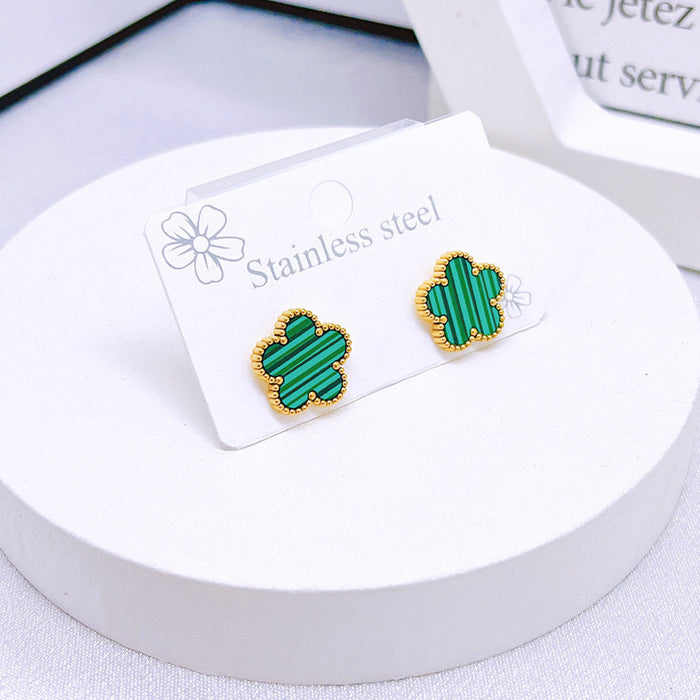 Wholesale Stainless Steel Five-Leaf Clover Bracelet Necklace Earring Set