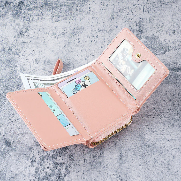 Wholesale PU Trifold Wallet for Women - Khaki Zipper Card Holder Coin Purse Fashion Accessory MOQ≥3