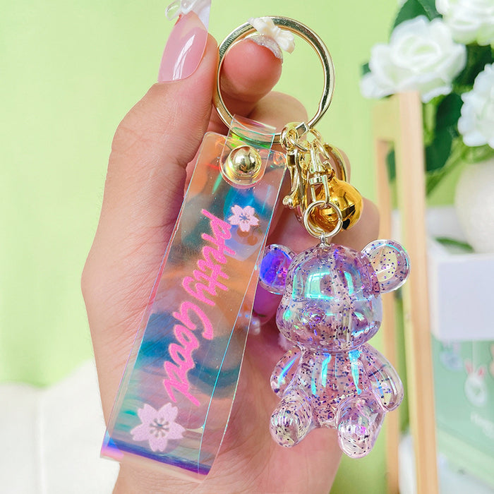 Wholesale Colorful Crystal Sitting Bear Keychain Pendant Couple Car Keychain Cute School Bag Hanging Small Gift