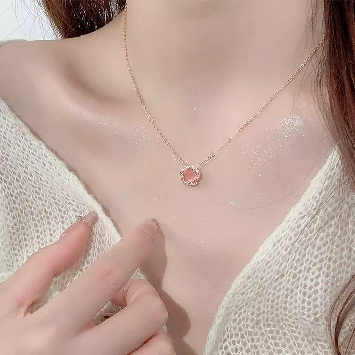 Wholesale Romantic cherry blossom necklace, pink crystal peach blossom pendant, collarbone chain, new versatile accessory