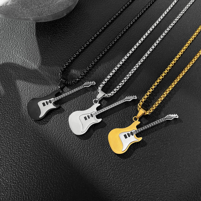 Wholesale Personalized and trendy stainless steel guitar pendant, street classic titanium steel necklace