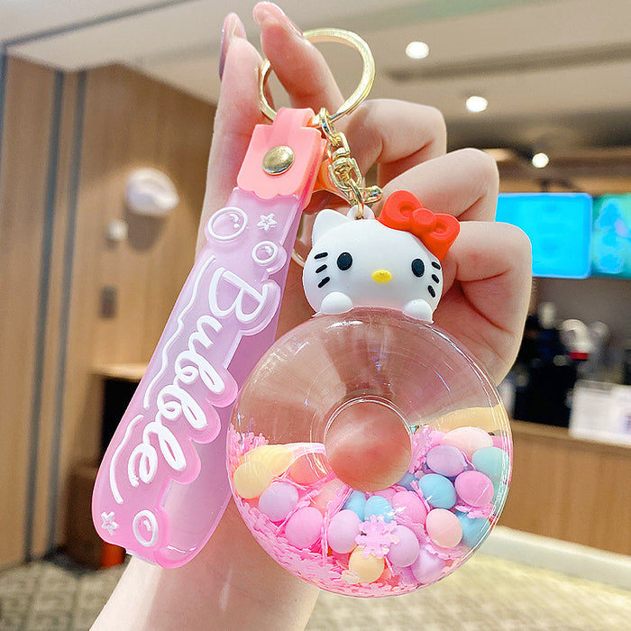 Wholesale Cute Donut Design Crystal Sand Floating Keychain Acrylic Accessory