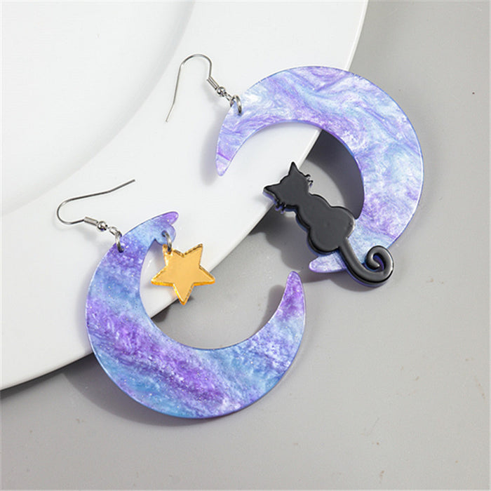 Wholesale Asymmetric Acrylic Moon Cat Earrings JDC-ES-ChouD008