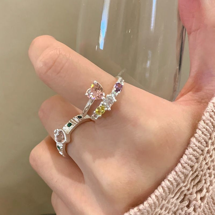 Wholesale Pink diamond heart ring, light luxury, niche design, exquisite opening, adjustable index finger ring