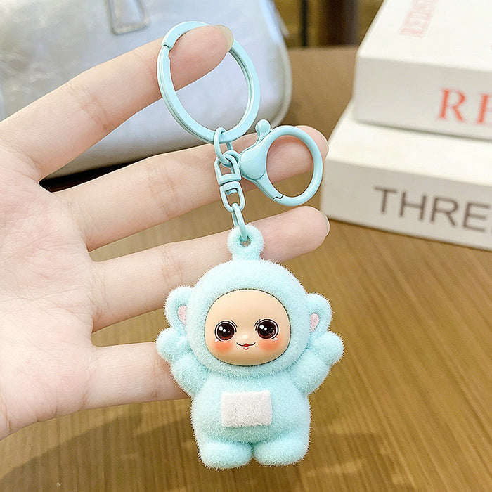 Wholesale Cute PVC Cartoon Keychain Pendant Flocking Key Ring Accessory for Kids minimum quantity：2