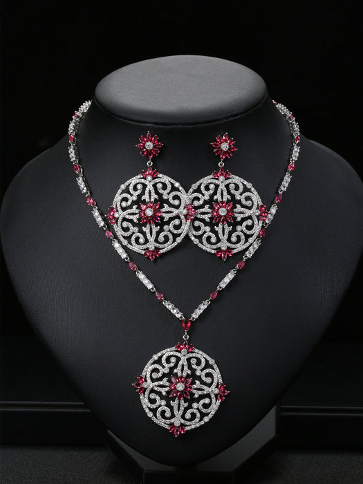 Wholesale Dubai India Zircon Necklace Earrings Set Chain Bridal Women Jewelry