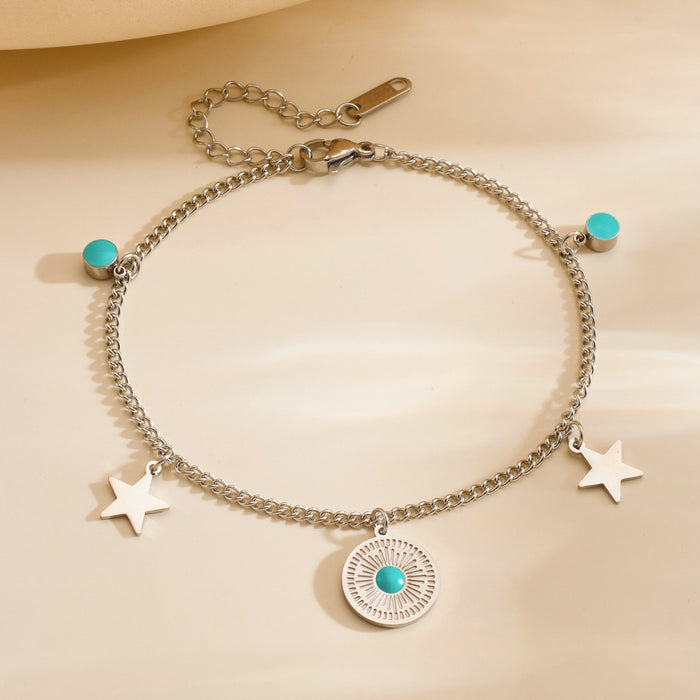 Wholesale Stainless steel anklet  Gradient Blue Stone Star Round Pendan