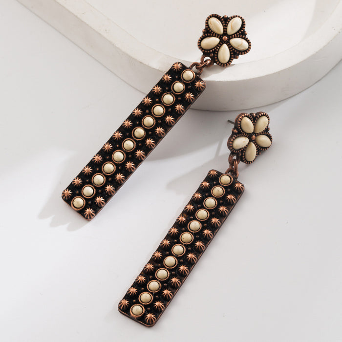 Wholesale Inlaid Turquoise Long Pendant Earrings Retro Western Ethnic Style Niche High-end Elegant Earrings