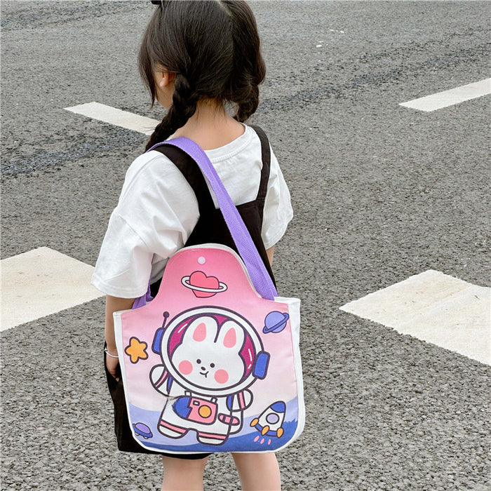 Wholesale Cartoon canvas bag, tutoring bag, illustration, large capacity shoulder bag, cute hand-held handbag
