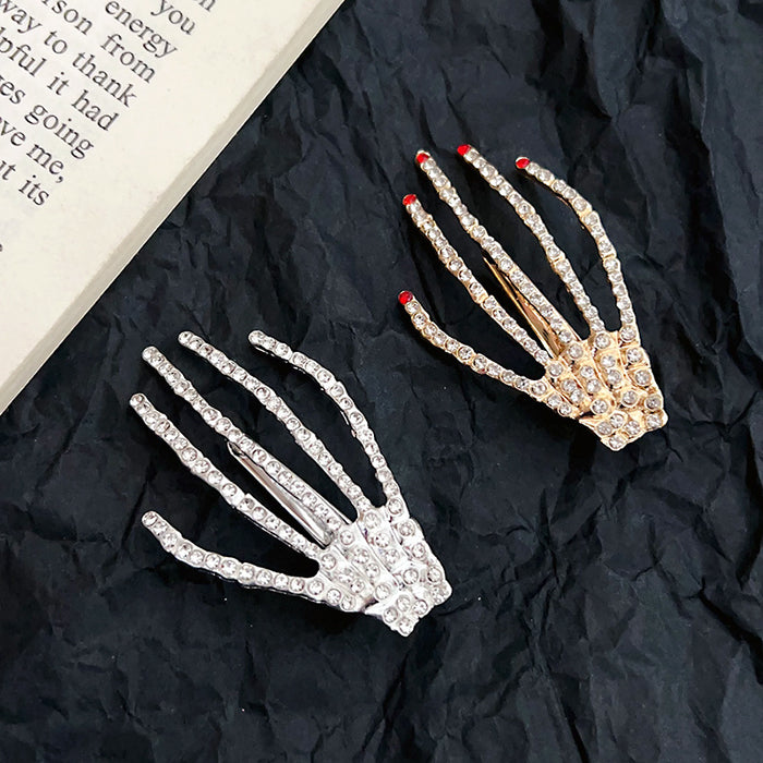 Wholesale Ghost Claw Skull Hand Claw Hairpin Super Flash Rhinestone Hair Accessories Duckbill Clip Bangs Clip Hand Bone Hairpin  Headwear