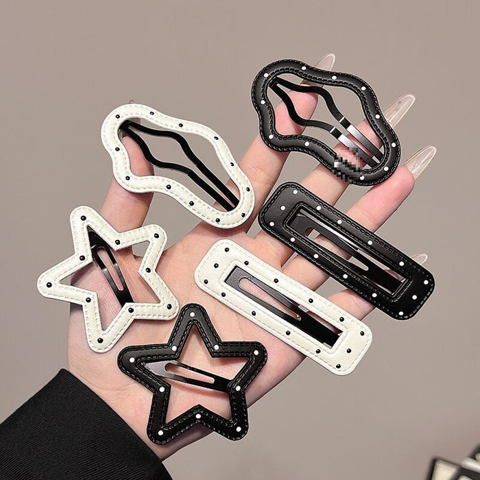 Wholesale Black and White Polka Dot Leather Snap Clips for Kids ( Spring/ Summer)