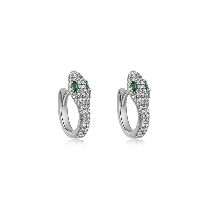 Wholesale Vintage ear buckle design, compact and mini silver needle zircon snake earrings