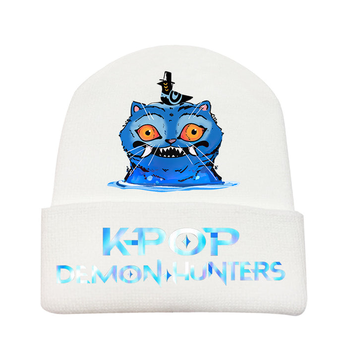 Wholesale Kpop Knitted hat fashion curled brim beanie printed