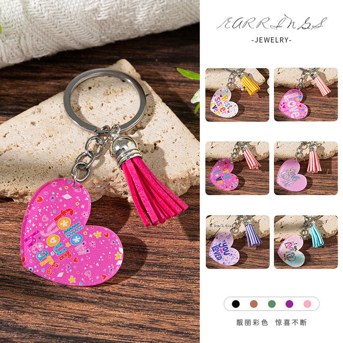 Wholesale Acrylic heart keychain pendant with slogan perfect for Mother' s Day gift,  love you luggage charm