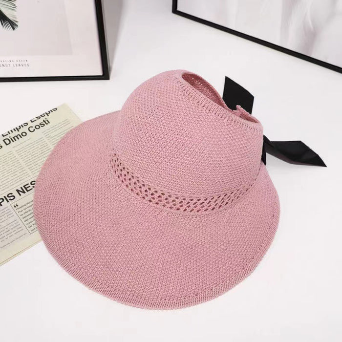Wholesale Foldable empty top bow hollow breathable sun hat outdoor beach sun hat