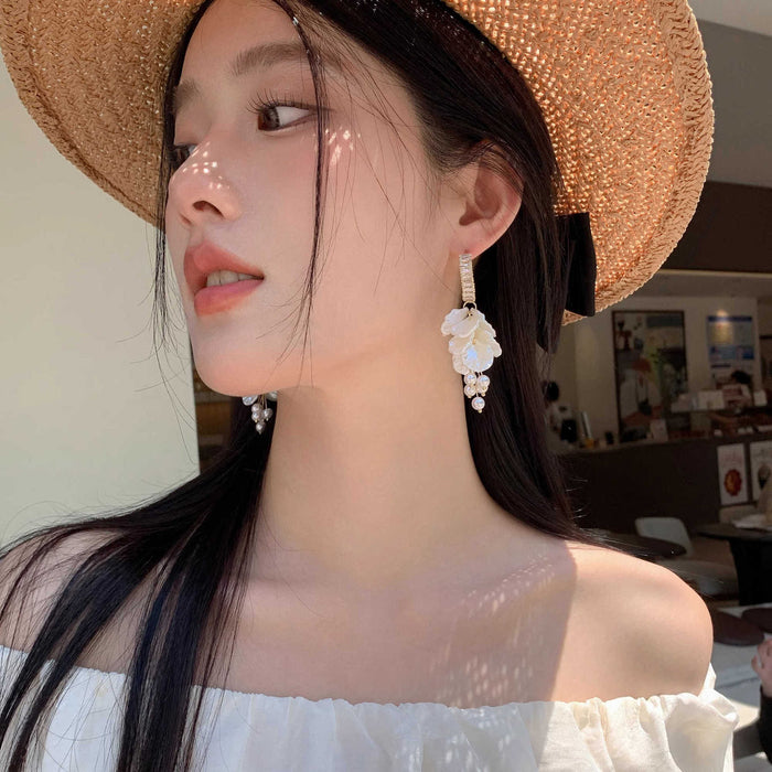 Wholesale Tassel Shell Petal Zircon Pearl Earrings Women's Exquisite Earrings