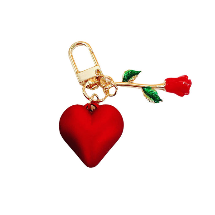 Wholesale Cute Simple Red Rose Heart Zinc Alloy Keychain JDC-KC-ZhanLun004