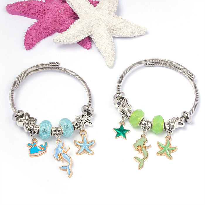 Wholesale DIY Adjustable Blue Ocean Series Mermaid Pendant Bracelet
