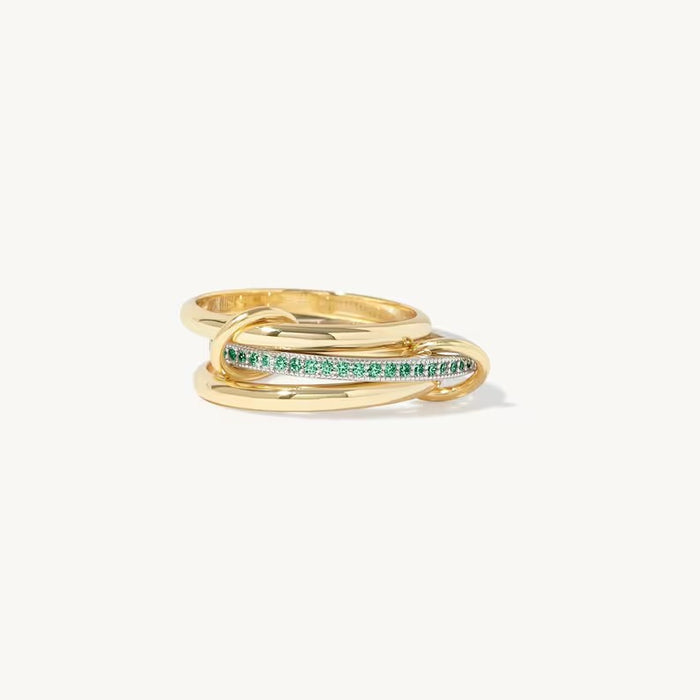 Wholesale New Stacked Cubic Zirconia Ring Gold Thick Solid Gloss Gold Silver Double Splicing Three Ring Ring