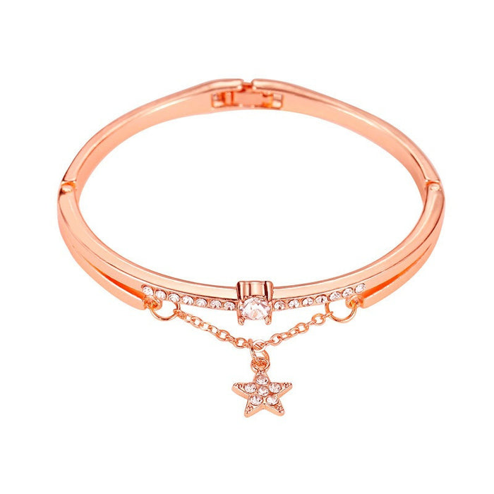 Wholesale Fashion alloy hexagonal star open bracelet with diamond inlay, personalized temperament bracelet