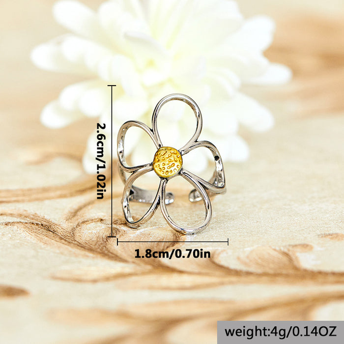 Wholesale Alloy Hollow Flower Two-color Open Ring JDC-RS-MingCheng002