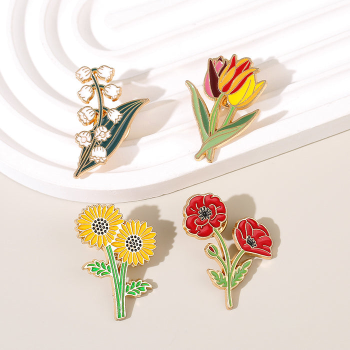 Wholesale Stylish Metal Flower Brooch Pin Elegant Lily Sunflower Poppy Badge Fashion Accessory Boutique Resale Gift