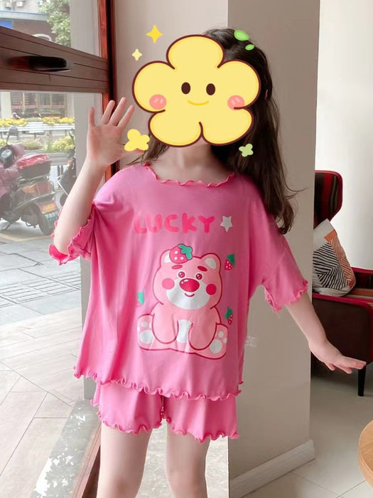 Wholesale Summer Short Sleeve Cute Cartoon Children Pajama Set JDC-PJ-XiaoHZ004