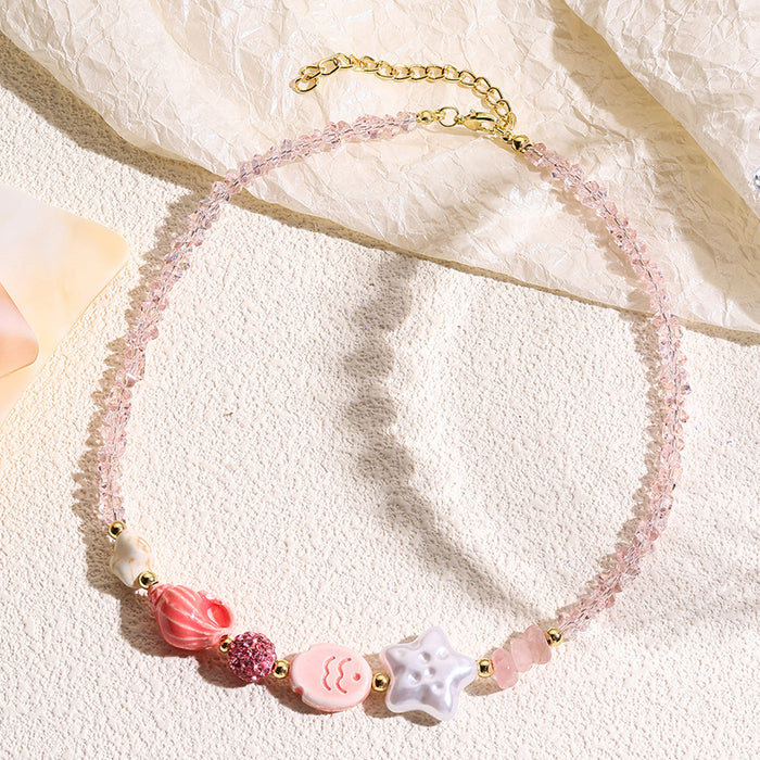Wholesale Rice bead necklace, seashell, starfish, ceramic pendant, crystal necklace