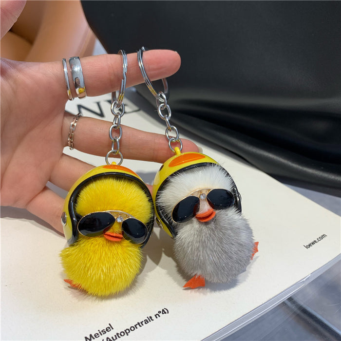 Wholesale Mini Mink Fur Yellow Duck Car Keychain JDC-KC-HaoQ002