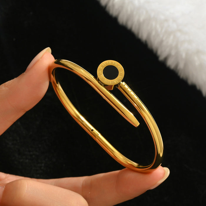 Wholesale Gold Tone Titanium Steel  Bangle Set With Rhinestone Row Trendy Jewelry Accessory For Party Or Everyday Gift