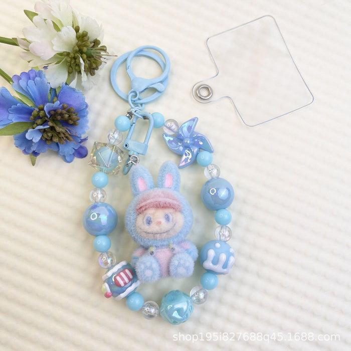 Wholesale Flocked kitten fun girly colorful beaded mobile phone chain keychain bag doll pendant accessories