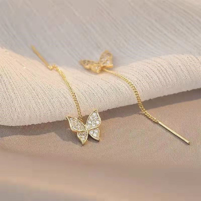Wholesale Butterfly tassel temperament long style exquisite high-end design ear line earrings