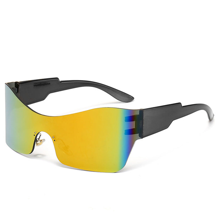 Wholesale  Large Frame Curved Riding Glasses UV400 Anti-UV Outdoor Sports Sunglasses Concave Shape Tie-in Sunglasses