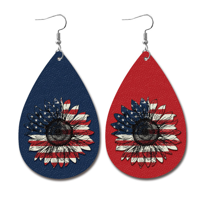 Wholesale Independence Day leather earrings Classic water drop American flag distressed earrings holiday tie-dyed patriotic earrings