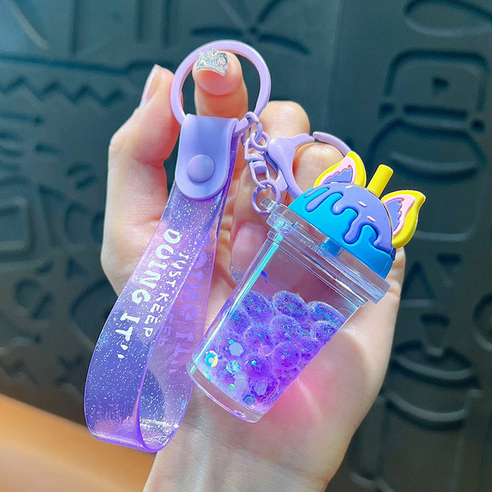 Wholesale Oil-filled bubble bead cat ear milk tea cup keychain
