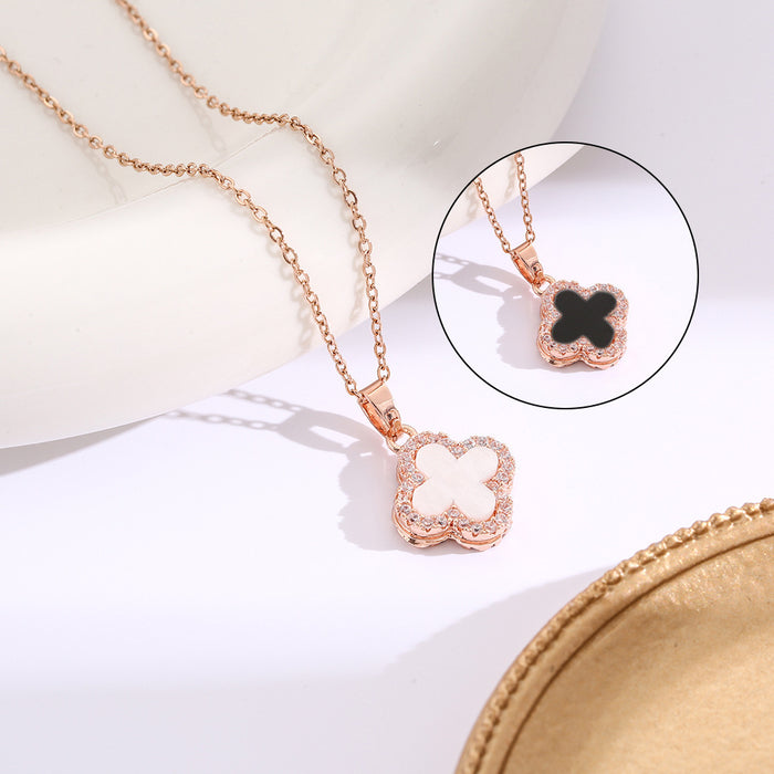Wholesale Premium Four Leaf Clover Full Diamond Necklace, Light Luxury, Niche, Simple Fashion, Versatile Neck Chain, Clavicle Chain