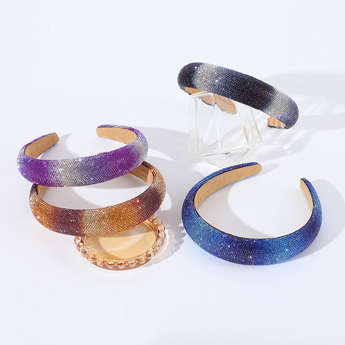 Wholesale Shiny rhinestone gradient sunset afterglow headdress full of diamonds simple high-end full diamond headband headdress for women