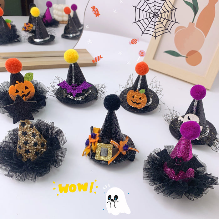 Wholesale Children' s Hair Accessories Role Playing  Funny Pumpkin Hat Hairpin Little Girl Lace Bat Hairpin Headwear