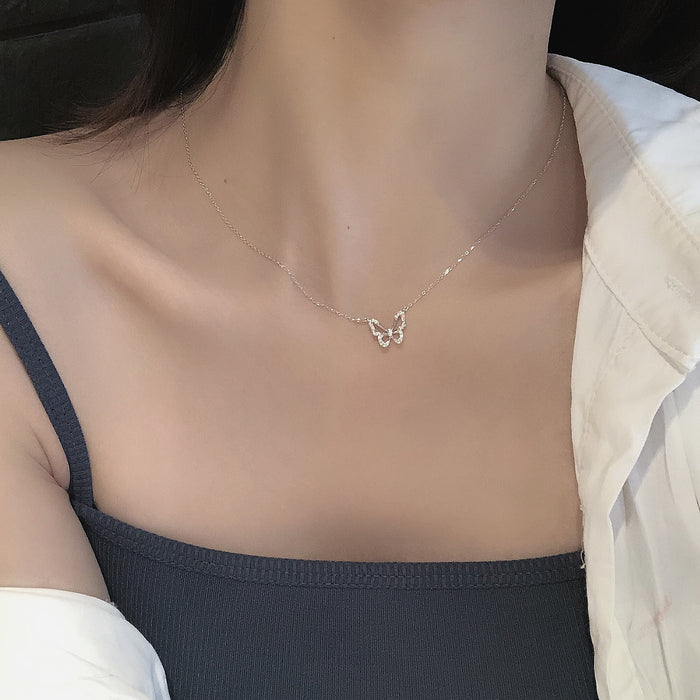 Wholesale  S925 Sterling Silver Butterfly Necklace Gift Female Niche Personalized Pendant