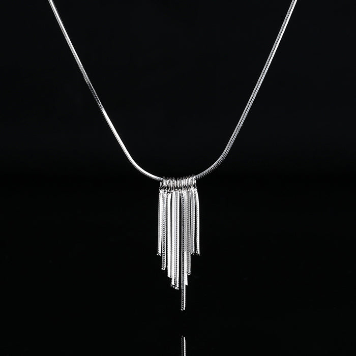 Wholesale Pure silver tassel necklace, exquisite octagonal snake bone chain, simple collarbone chain, niche accessory