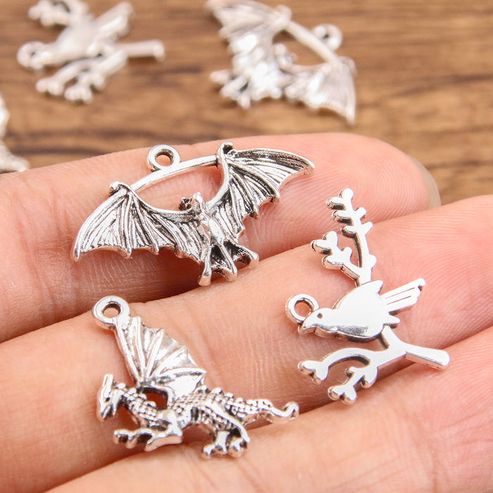 Wholesale Trendy 3 Styles Diecast Alloy Animal Pendant Charms Dinosaur Bird Bat Electroplated DIY Jewelry Making Bag Charm Car Key Accessory Gift